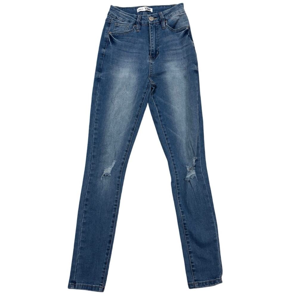 YMI Curvy Fit Skinny Jeans 💙 Distressed High‑Rise Stretch Denim 👖 Size 1
